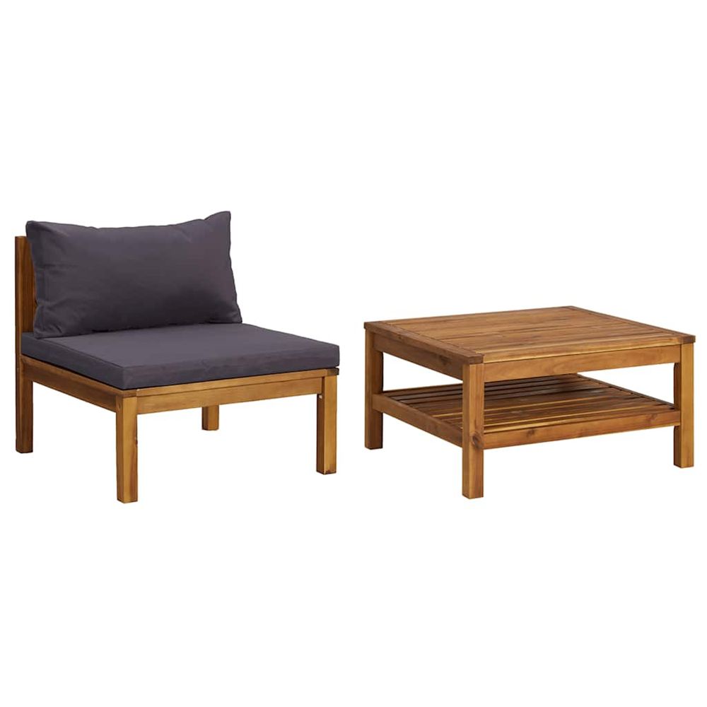 Salon de jardin 2 pcs avec coussins gris foncé bois d'acacia