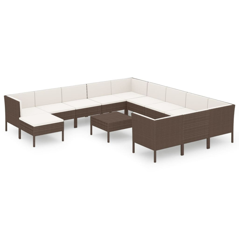 Salon de jardin 13 pcs avec coussins résine tressée marron