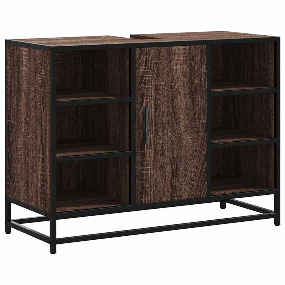 Armoire lavabo de salle de bain chêne marron bois d'ingénierie