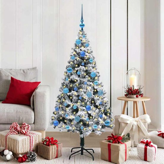 Sapin de noël lumineux 150cm vert touffu 680 branches avec guirlande 150 led 8 modes