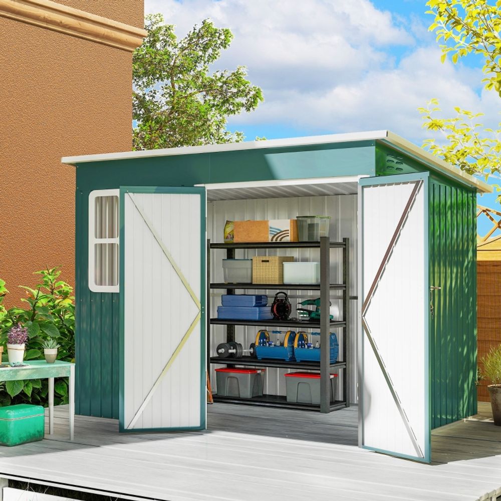 Abri de jardin acier galvanisé extérieur rangement outils avec fenêtre 4,13m² vert - comfortxl outdoor living