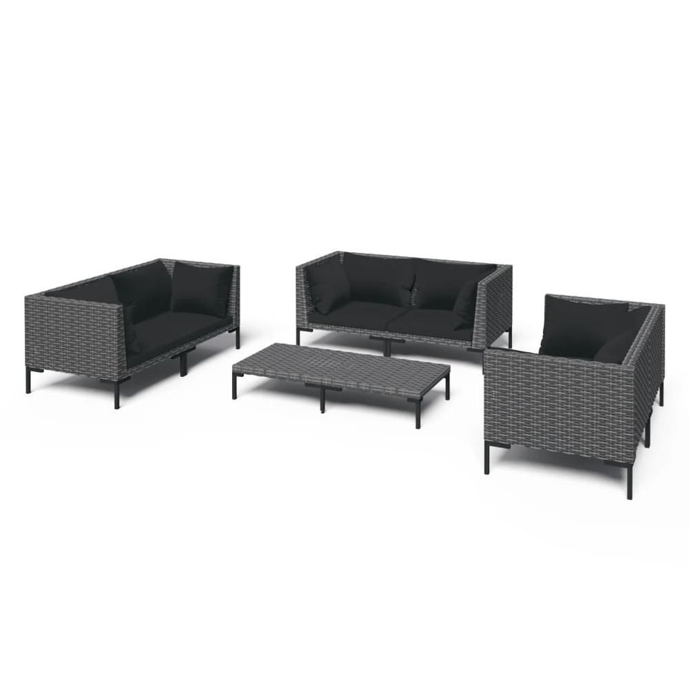 Salon de jardin 7 pcs avec coussins résine tressée gris foncé