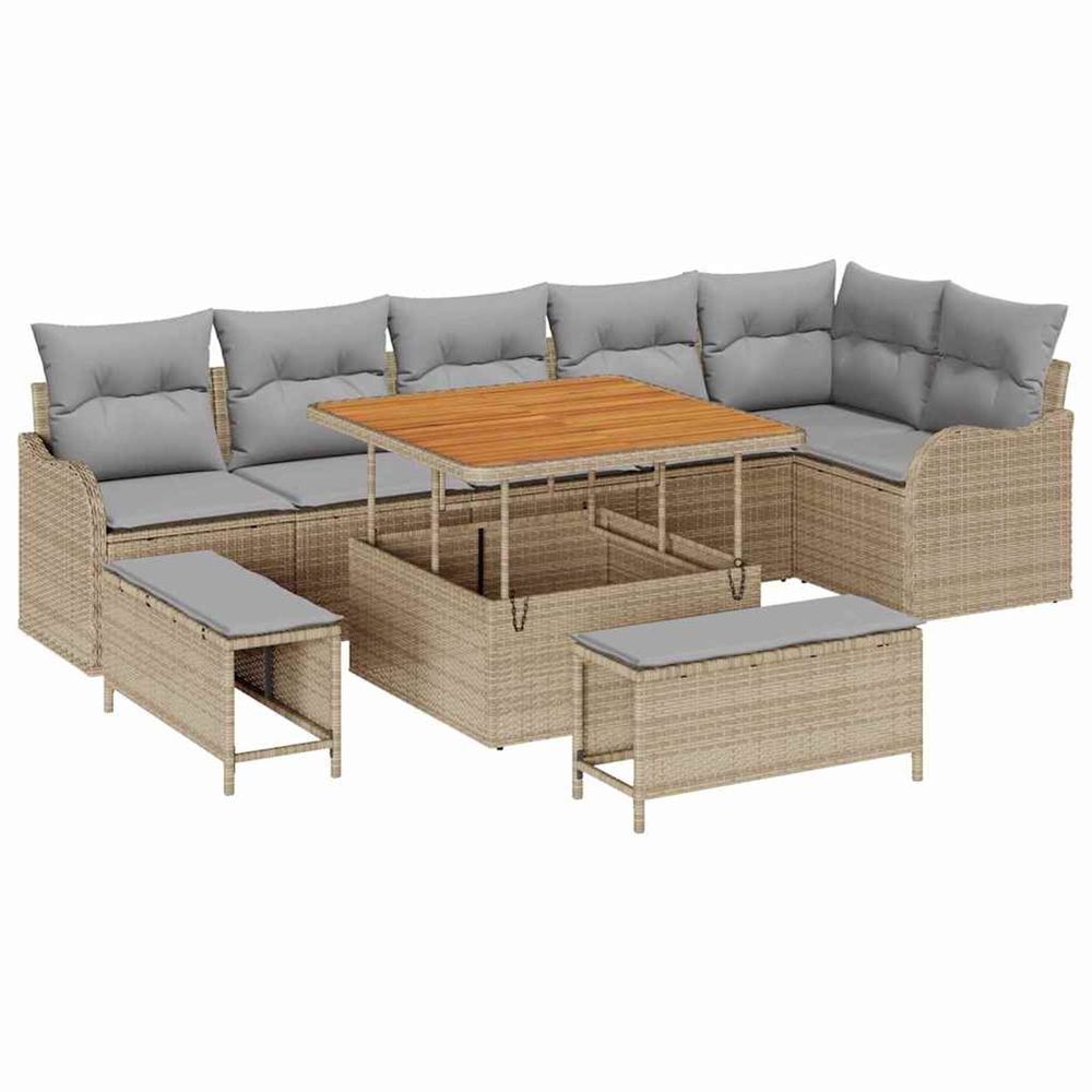 Ensemble de canapé de jardin 9 pc beige polyrotin