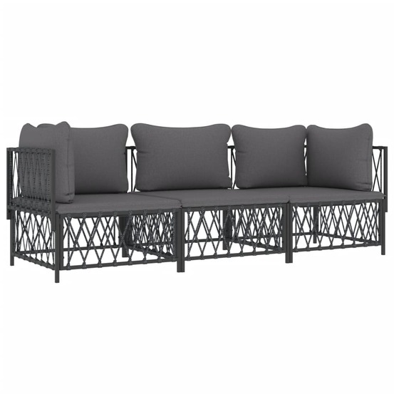 Salon de jardin meuble d'extérieur ensemble de mobilier avec coussins 3 pièces anthracite acier