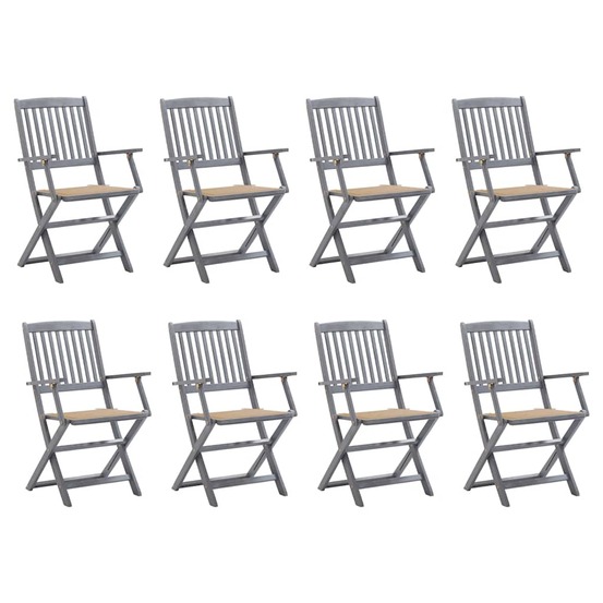 Chaises pliables d'extérieur lot de 8 et coussins bois d'acacia