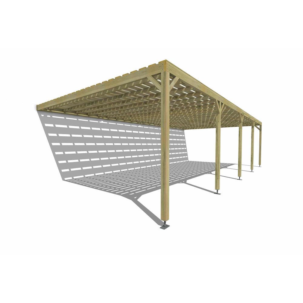 Pergola bois • 10m x 5m • adossée • sens profondeur • platelage bois • livraison comprise