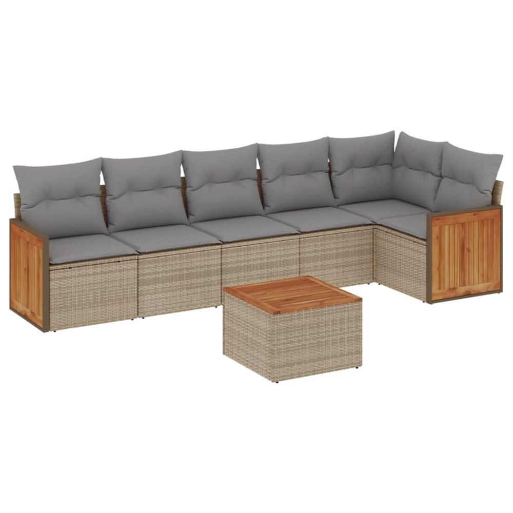 Salon de jardin avec coussins 7 pcs beige résine tressée