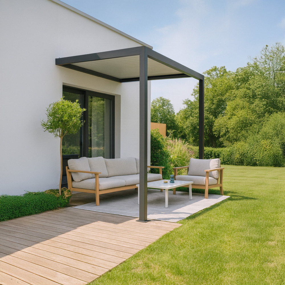 Pergola motorisee 3x4 en aluminium noir et blanc protection et ventilation
