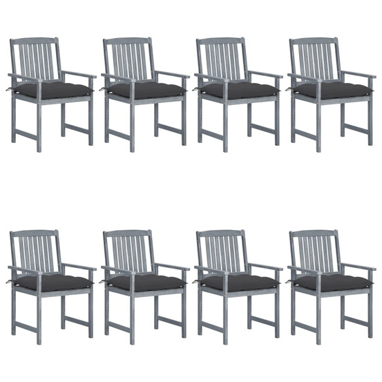Chaises de jardin et coussins lot de 8 bois acacia solide gris