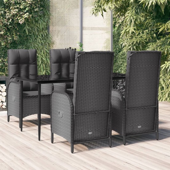 Ensemble à manger de jardin coussins 5pcs noir résine tressée