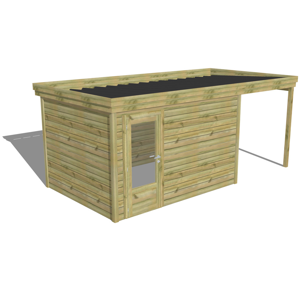 Abri de jardin bois pin traité autoclave 27mm - 5,44x2,64m / 14m2 - bac acier - abri français