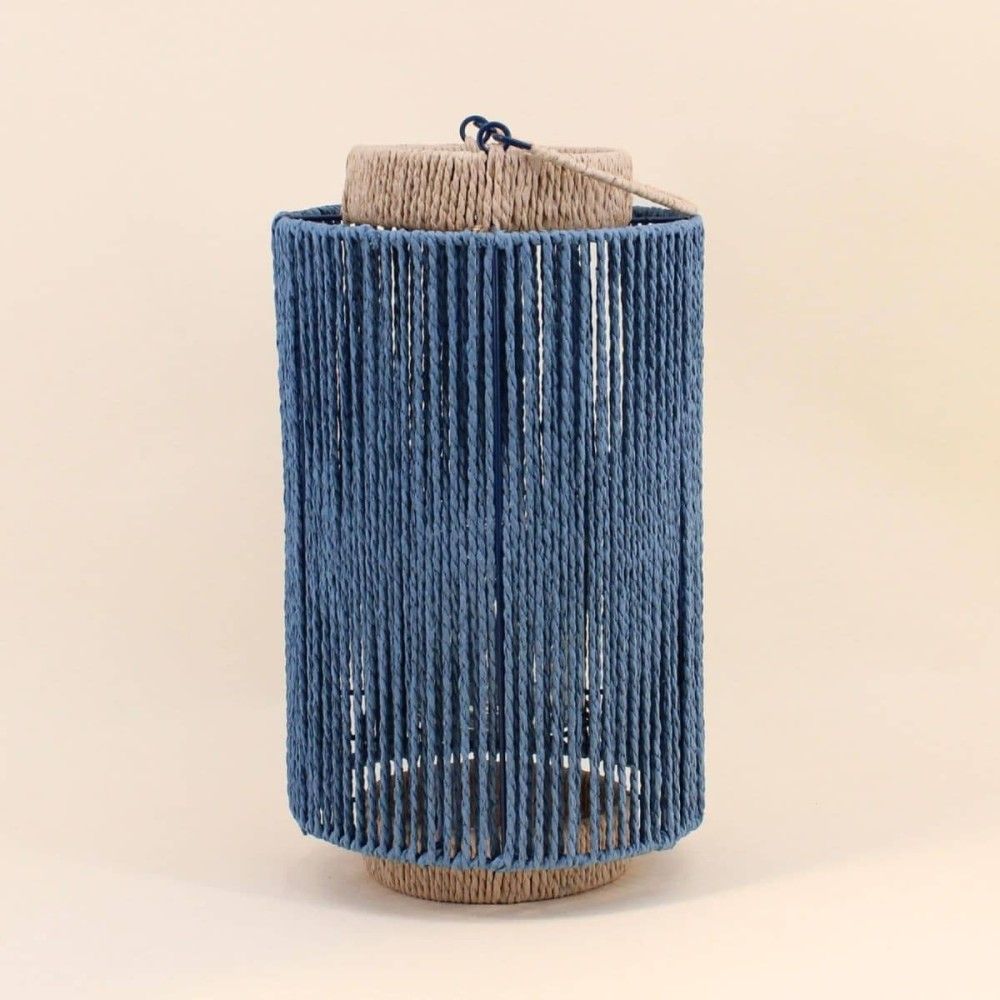 Lanterne en corde bleu, marron 40cm