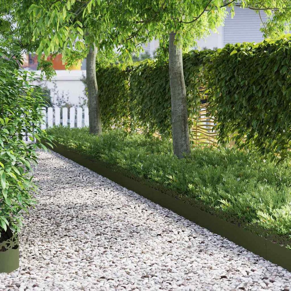 Bordure métal acier terrasse jardin organisation extérieure 103x22cm vert olive