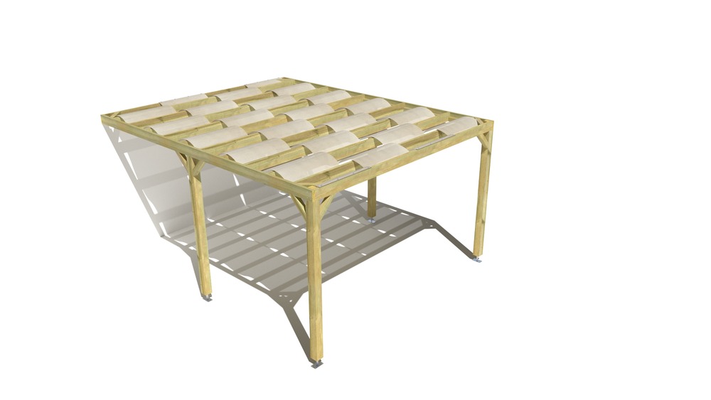 Pergola bois • 4m x 5m • adossée • sens largeur • voilage semi-transparent inclus • livraison comprise