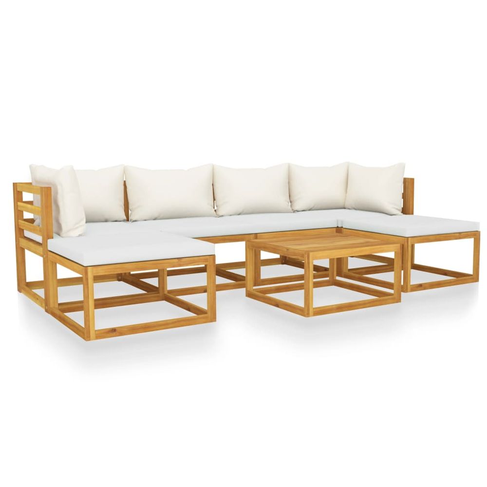 Salon de jardin 7 pcs avec coussin crème bois d'acacia solide