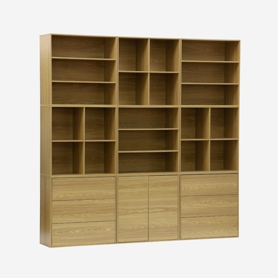 Kit étagère, bibliothèque décor bois 9 éléments 100% modulable l 210 x p 35 x h 210cm - kompo