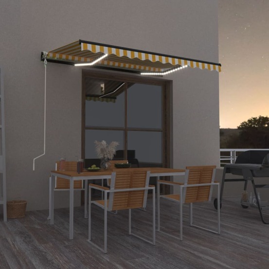 Auvent automatique capteur de vent/led 350x250cm jaune et blanc