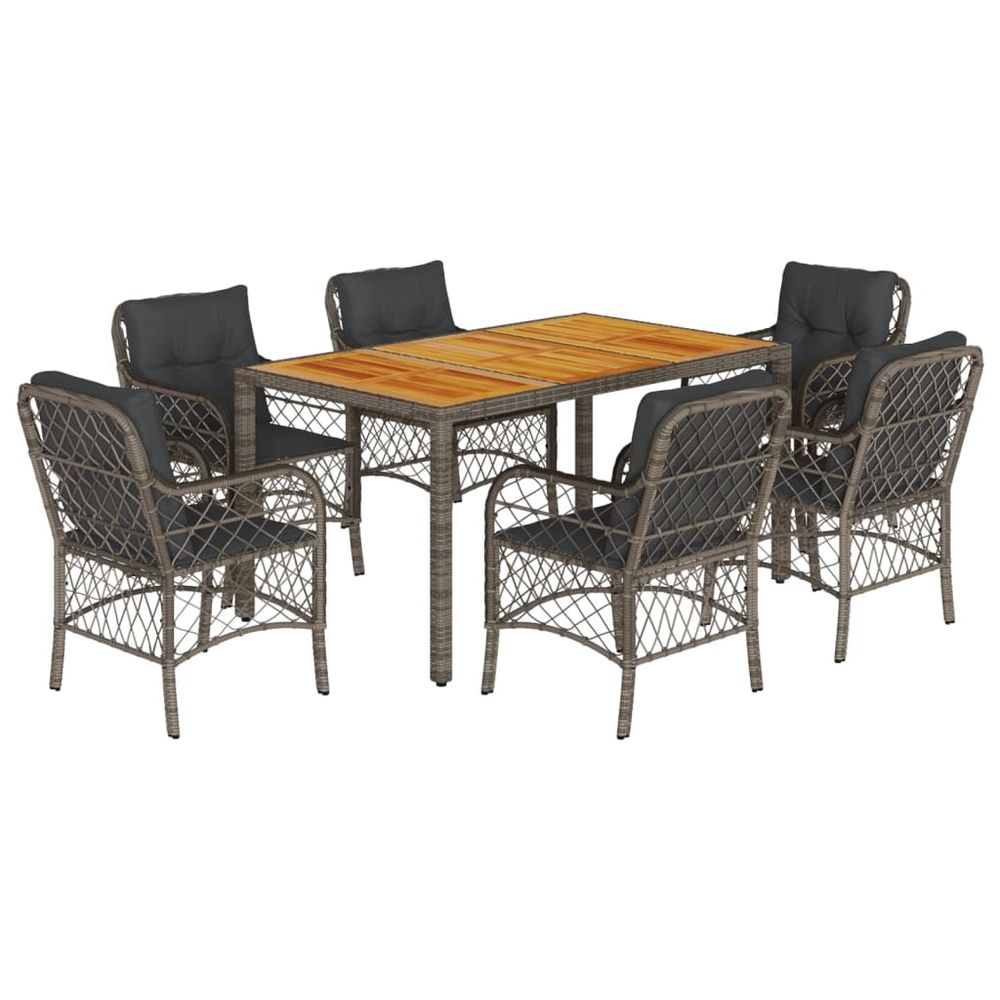 Ensemble à manger de jardin et coussins 7 pcs gris rotin