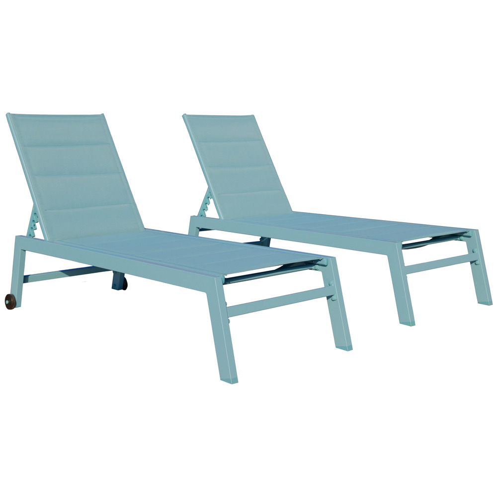Lot de 2 bains de soleil barbados en textilène et aluminium bleu clair