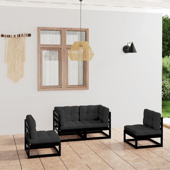 Salon de jardin 4 pcs avec coussins bois de pin massif