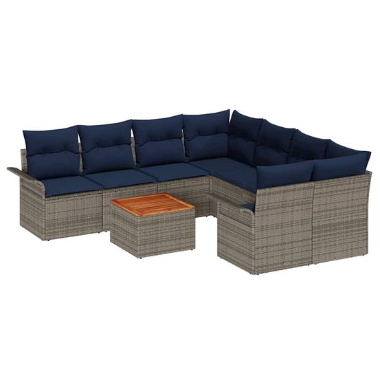 Ensemble de canapé de jardin 9 pc gris polyrotin