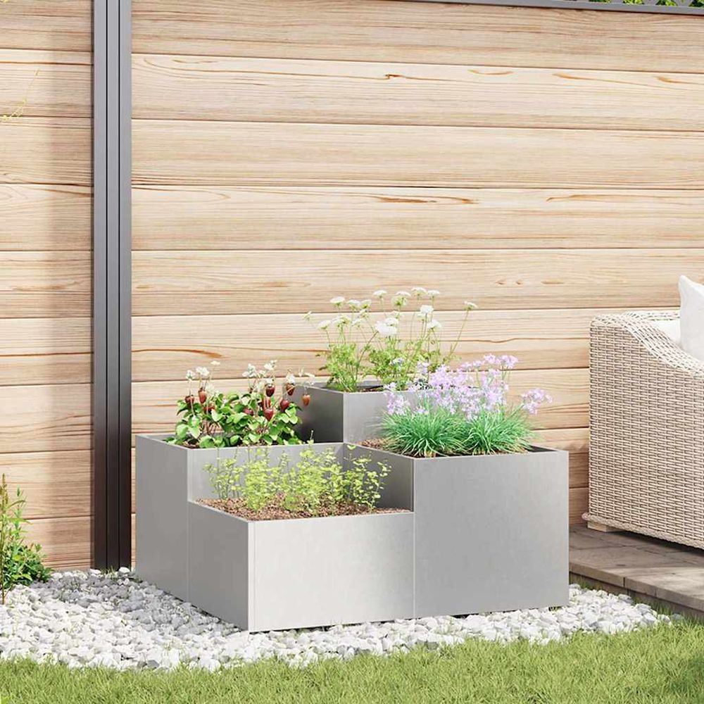 Jardinière carrée inox pour jardin terrasse argent 80x80x48 cm