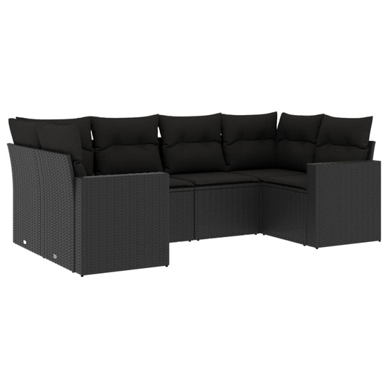 Salon de jardin 6 pcs avec coussins noir résine tressée