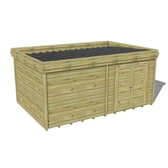 Abri de jardin bois pin traité autoclave 27mm - 5,69x3,44m / 20m2 - bac acier - plancher bois