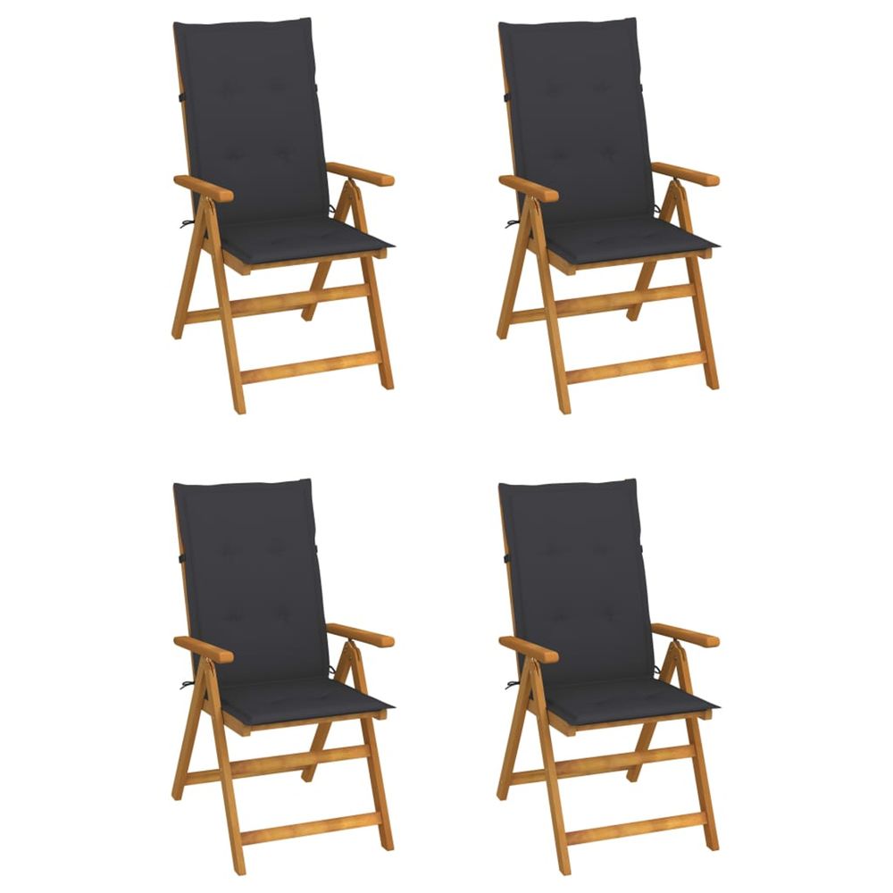 Fauteuils pliants inclinables 4 pièces avec coussins en bois d'acacia massif