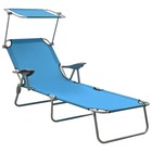 Transat chaise longue bain de soleil lit de jardin terrasse meuble d'extérieur 188 cm avec auvent acier bleu