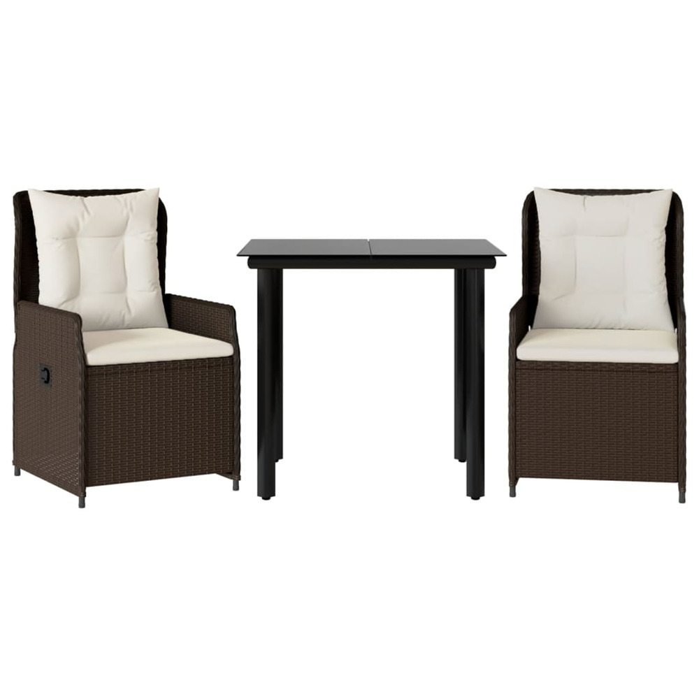 Ensemble à manger de jardin 3 pcs et coussins marron poly rotin