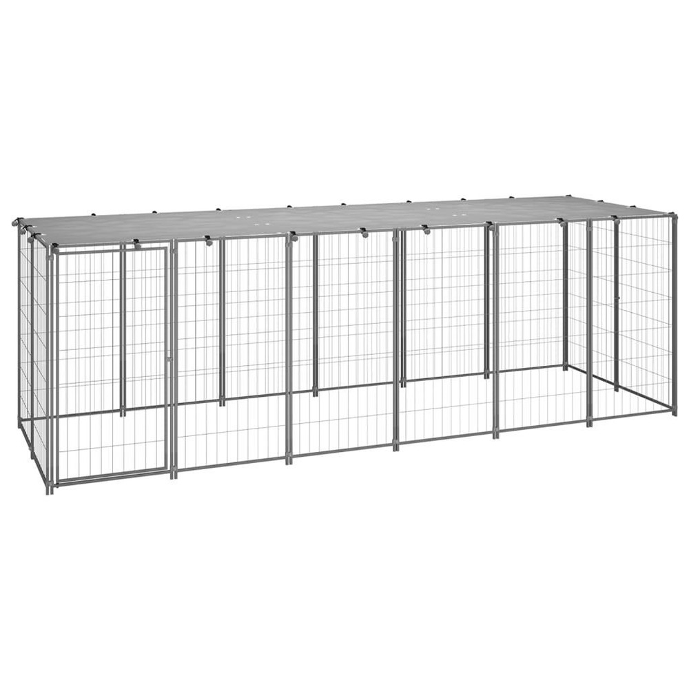 Chenil extérieur cage enclos parc animaux chien argenté 330 x 110 x 110 cm acier
