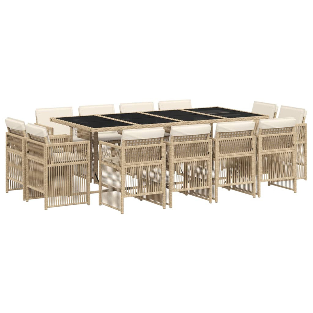 Ensemble à manger de jardin et coussins 13 pcs beige