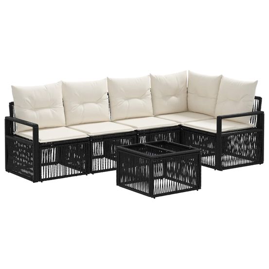 Ensemble de canapé de jardin 6 pc noir polyrotin