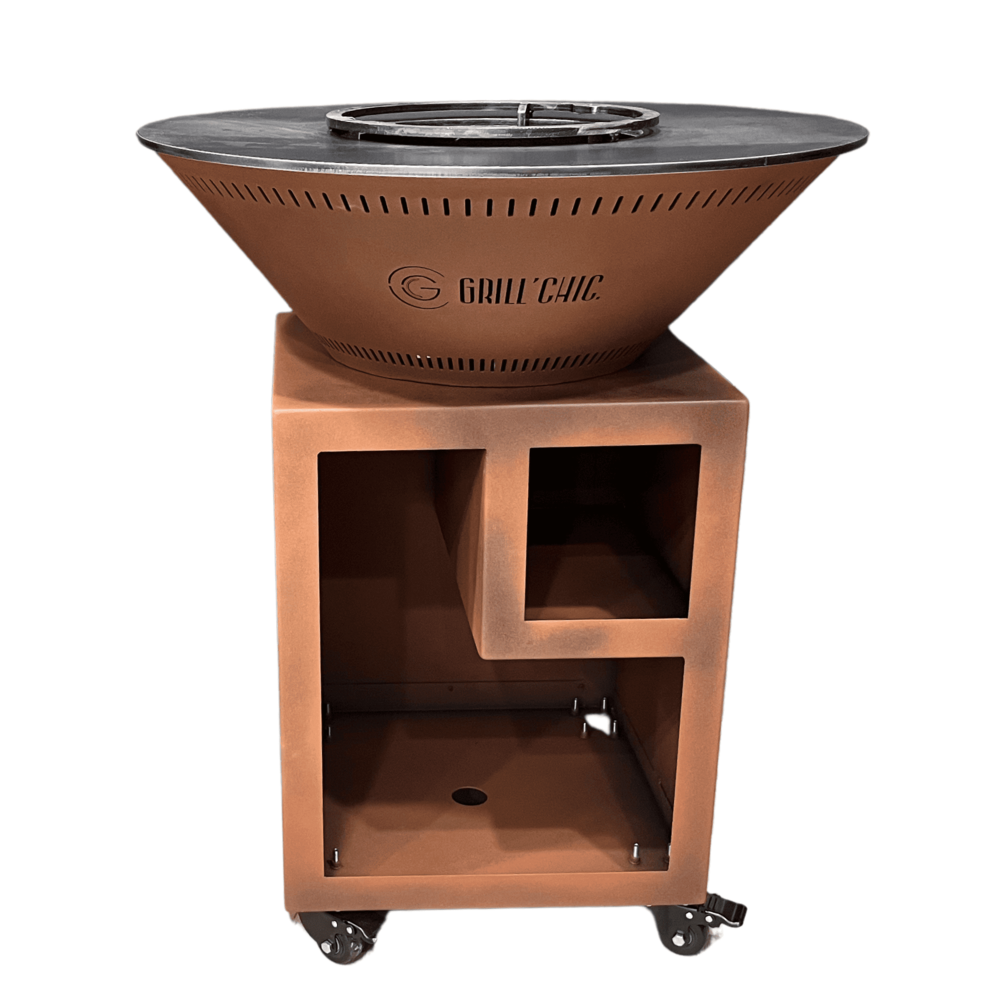 Classique double cuve aluminium - brasero 103 cm imitation corten - grand modèle robuste pour des moments conviviaux en extérieur