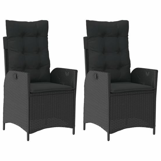 Chaises inclinables de jardin lot de 2 et coussins noir rotin