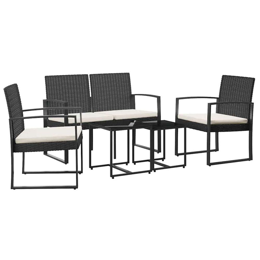 Ensemble à manger de jardin avec coussins 5 pcs noir rotin pp