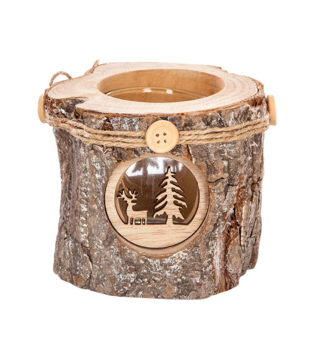 Bougeoir photophore en verre support en bois décoré d 10 cm