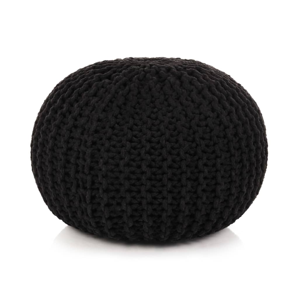 Pouf tricoté à la main coton 50 x 35 cm noir