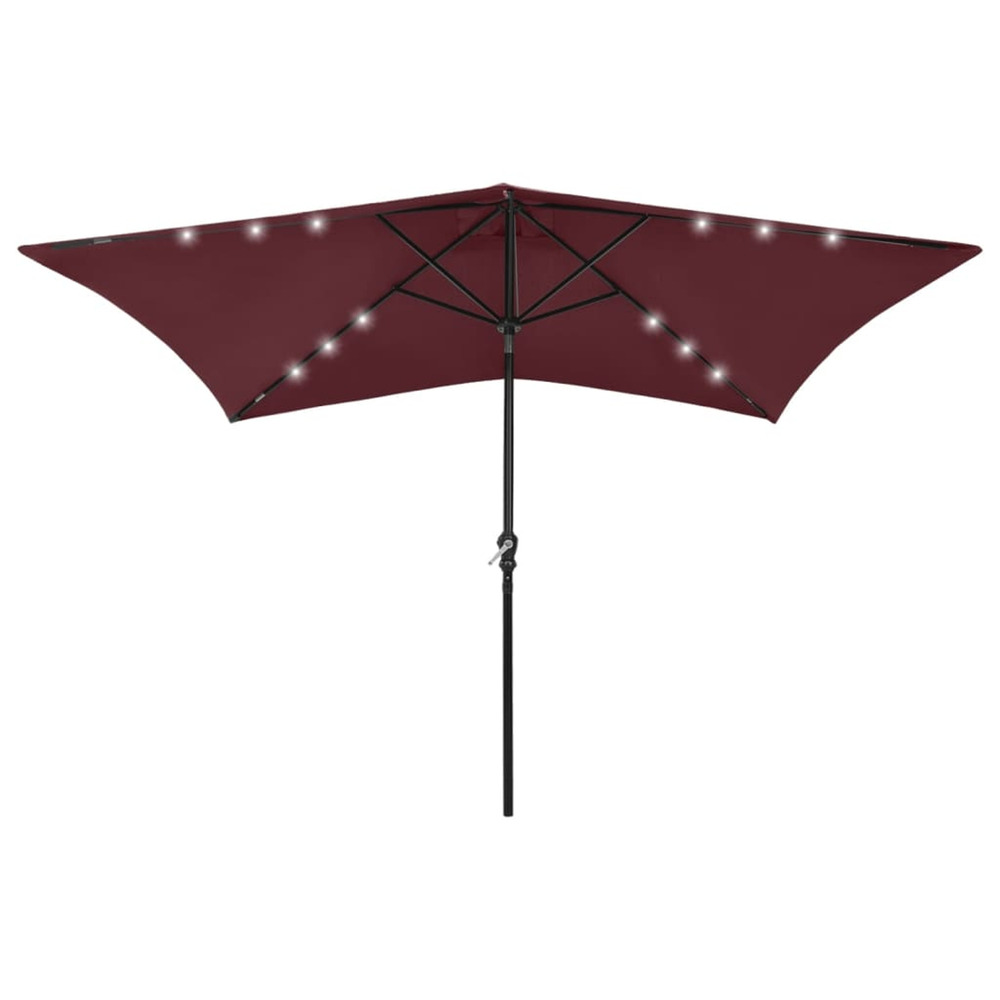 Parasol de jardin avec led et mât en acier rouge bordeaux 2x3 m