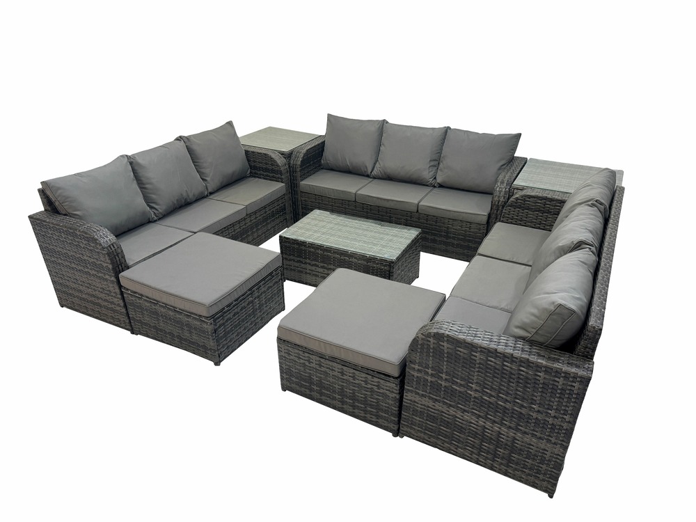 Ensemble de meubles de jardin en polyrotin 11 places avec table basse canapé 3 places 2 tables d'appoint 2 grand tabourets
