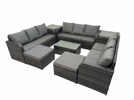 Ensemble de meubles de jardin en polyrotin 11 places avec table basse canapé 3 places 2 tables d'appoint 2 grand tabourets