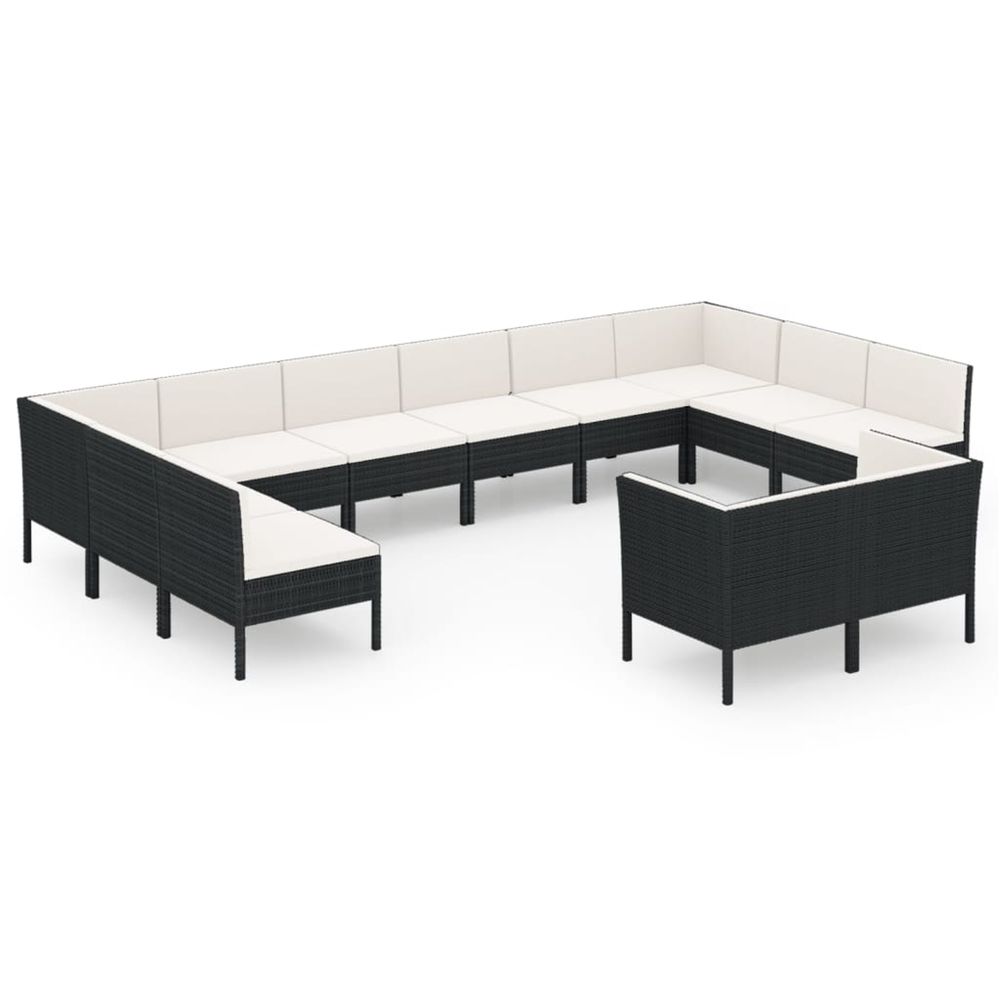 Salon de jardin 12 pcs avec coussins résine tressée noir