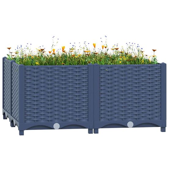 Carré potager 80x80cm polypropylène bac à fleurs pour jardin terrasse balcon gris