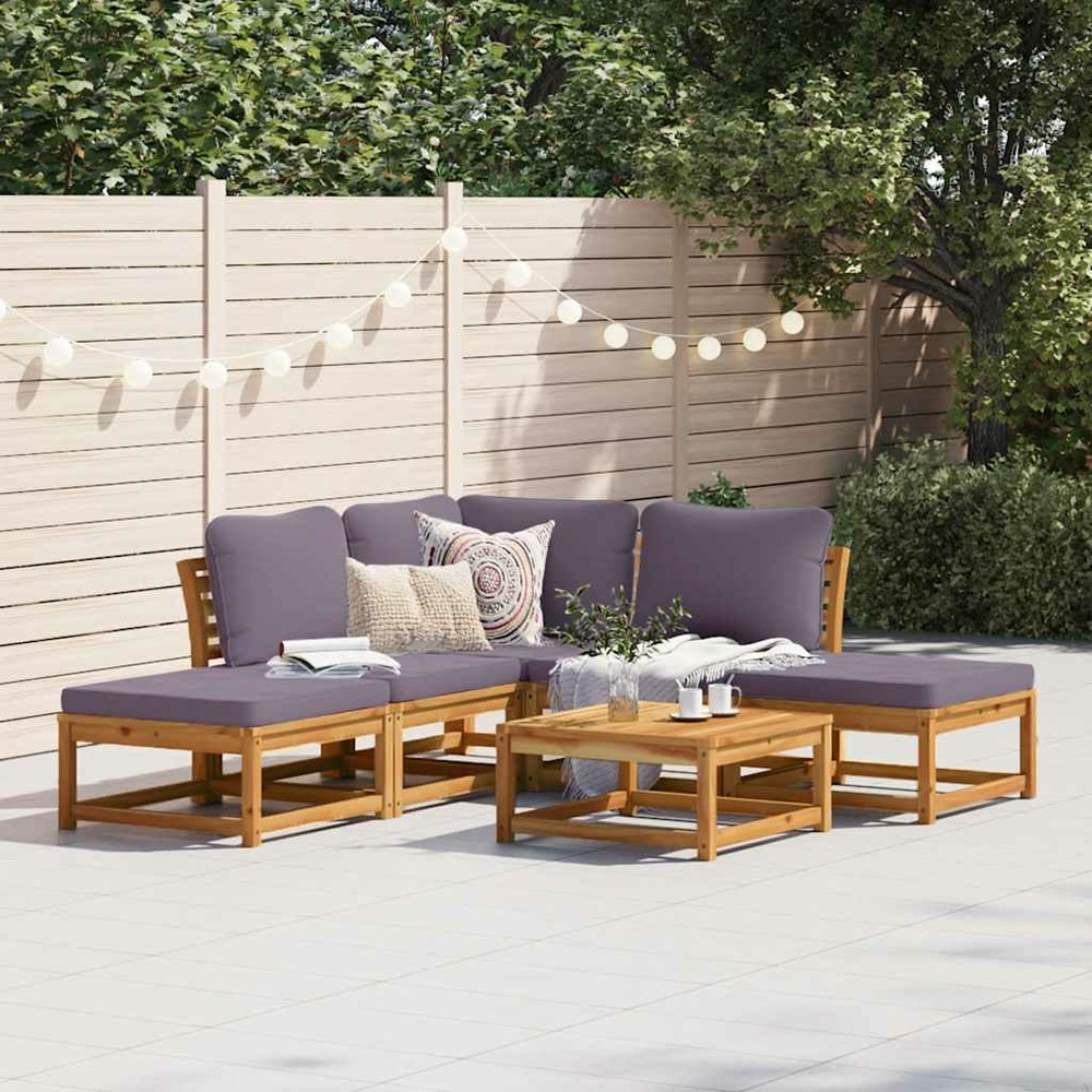 Salon de jardin 6 pcs avec coussins bois d'acacia solide