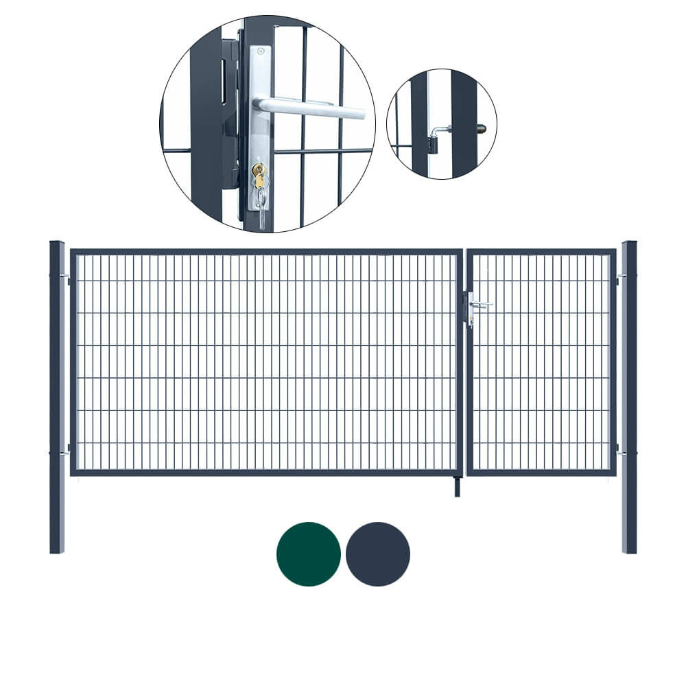 Home deluxe - portail de jardin aditus à double battant - anthracite, 140 x 350 cm - avec poignée, serrure, clés et verrouillage au
