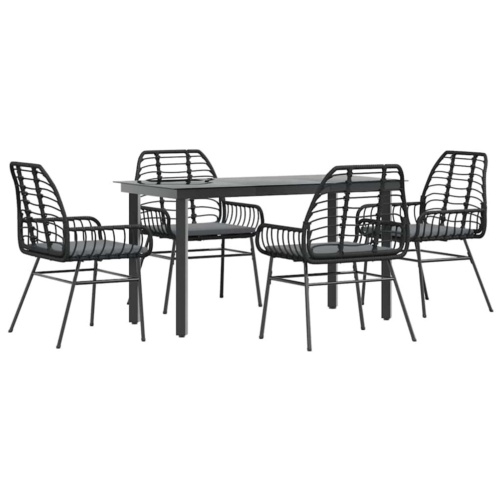 Ensemble à manger de jardin et coussins 5 pcs noir rotin verre
