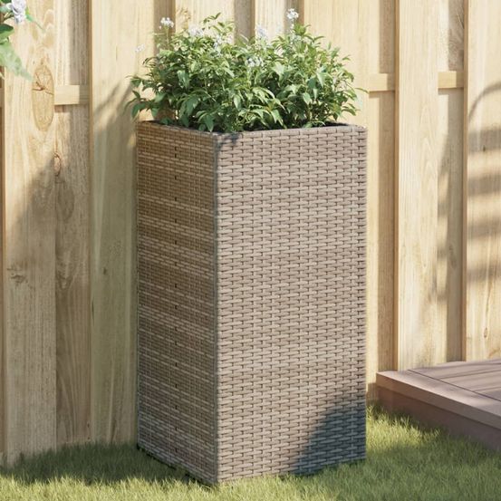 Jardinière haute résine tressée pour balcon terrasse pot de fleurs design 40x40x80 cm gris