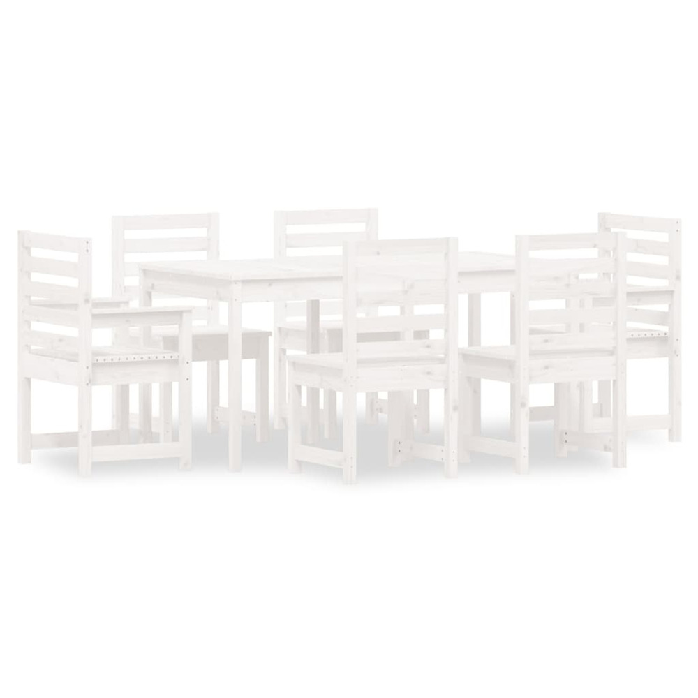 Ensemble à manger de jardin 7 pcs blanc bois massif de pin