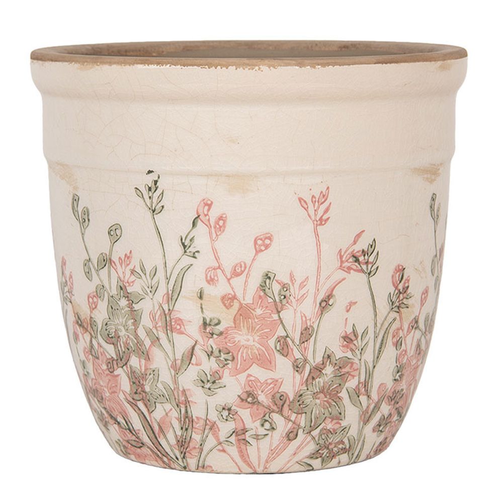Pot de fleurs céramique beige 18x18x17cm